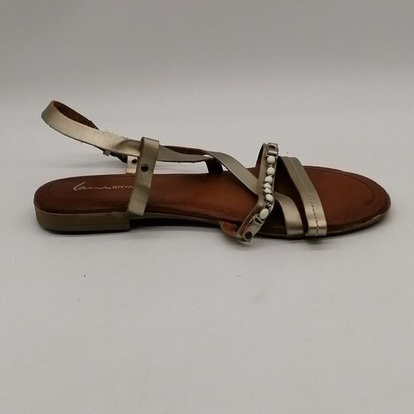 Lane Bryant Womens Slingback Sandal Gold Faux Leather‎ Beaded Buckle 9W - Picture 2 of 9